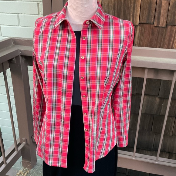 Talbots red christmas plaid button down blouse size 4 - Picture 7 of 13